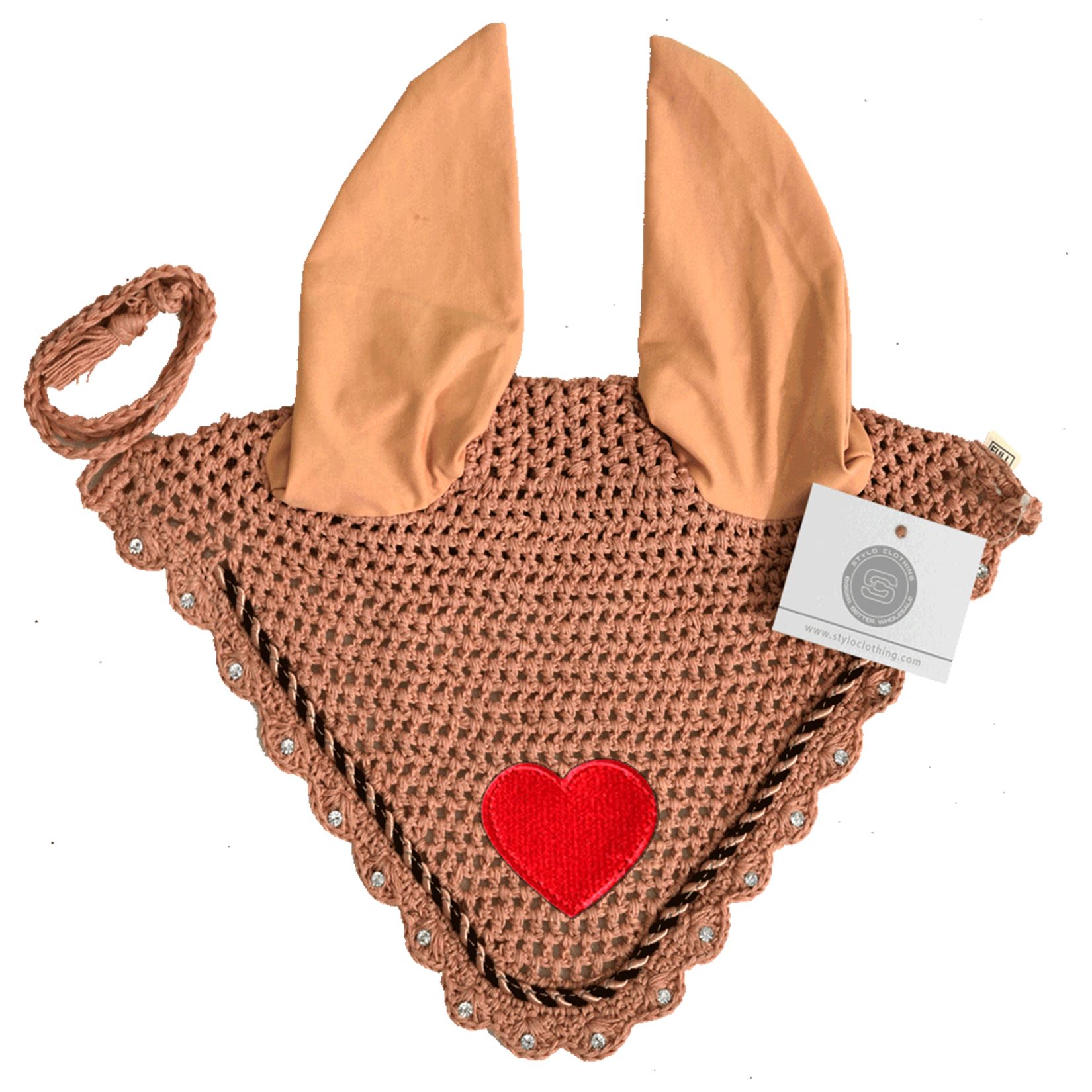 Astonishing Horse Fly Veil Valentines Ear Bonnet in Sienna - Warm and Charming Charming sienna valentines ear bonnet designed for horses