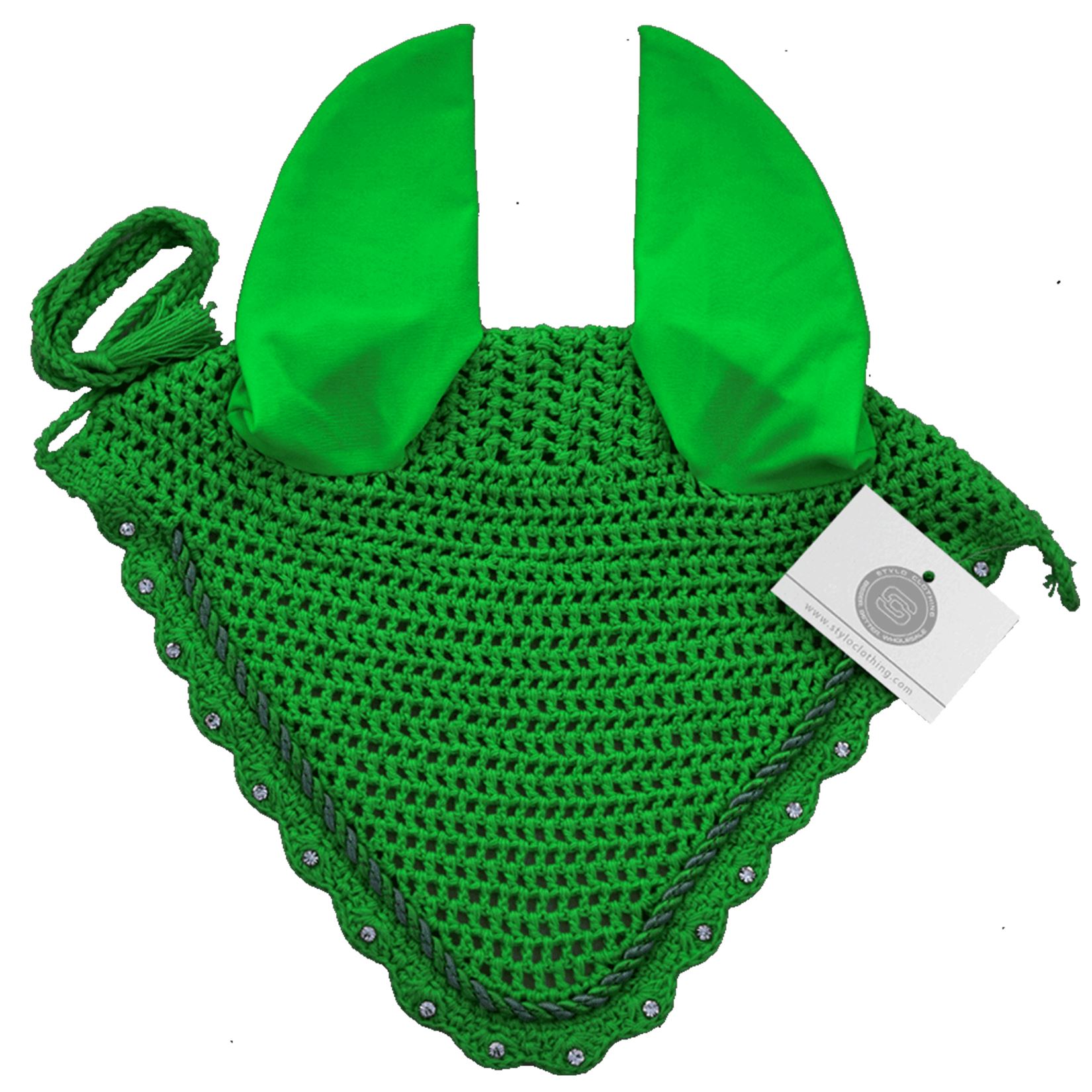 Comfortable-with-string-fly-veil-with-rhinestones-wholesale-horse-gear Best selling horse fly veils ear bonnet with sparkling rhinestones, perfect for rides and protection