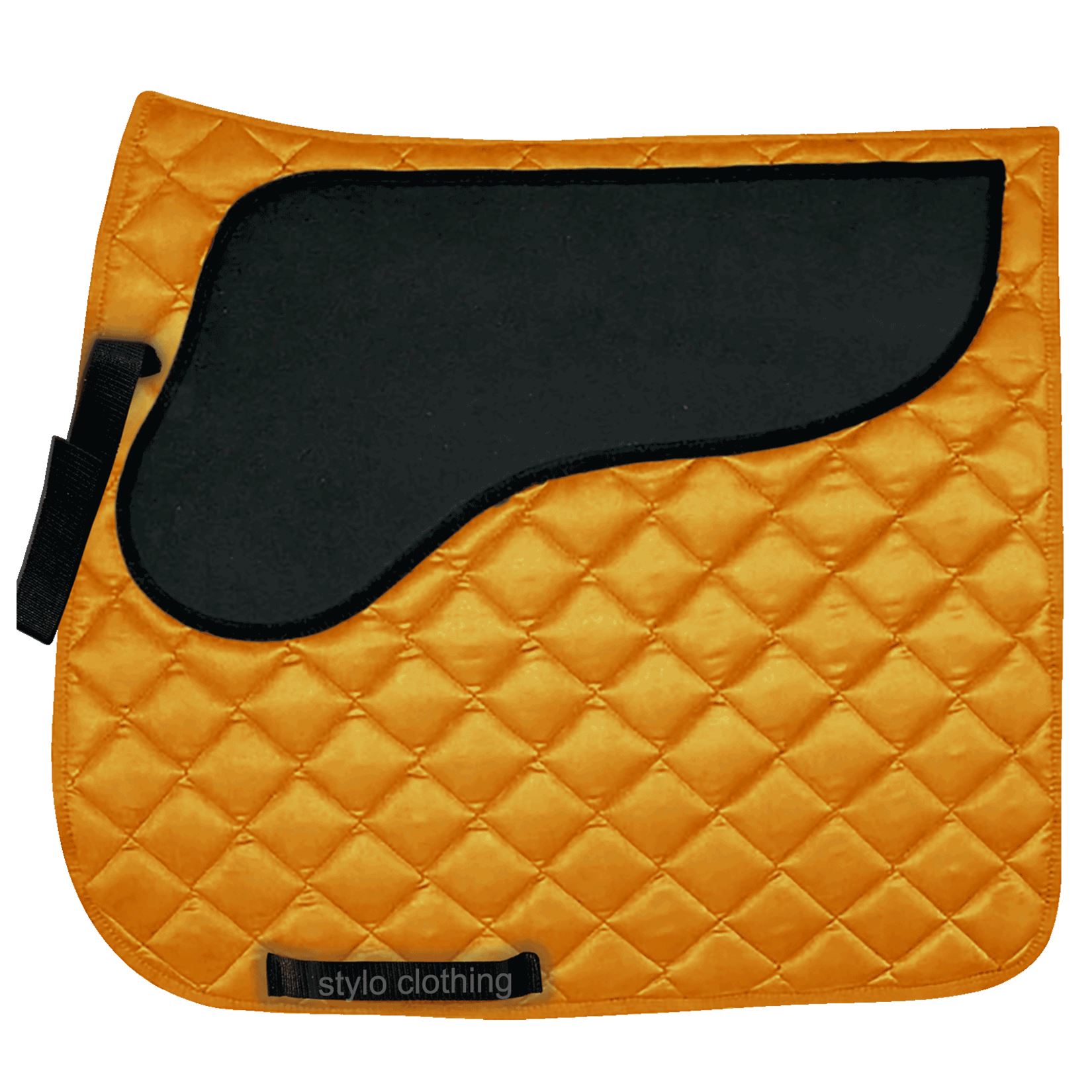 Customize-Dressage-pad-soft-lining-Comfortable-equestrian-riding-equipment "Luxury satin saddle pad with neoprene, featuring square quilted design for stability, wholesale by Stylo Clothing"