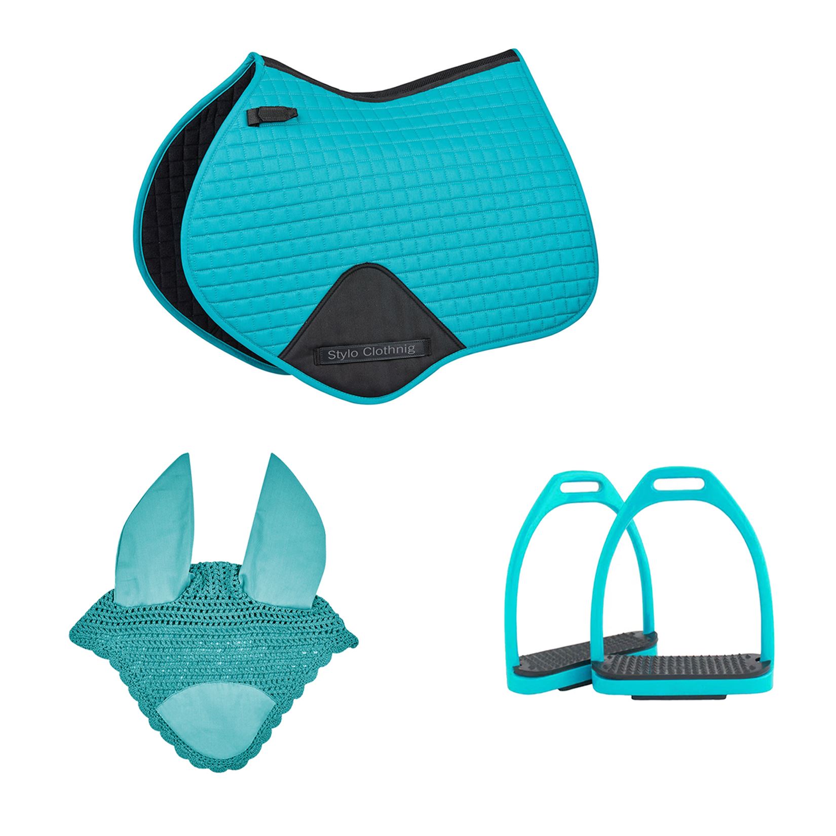 Exclusive All Purpose Horse Matchy Sets in Wholesale, Includes Matching Ear Bonnet, Saddle Pad, and Stirrups