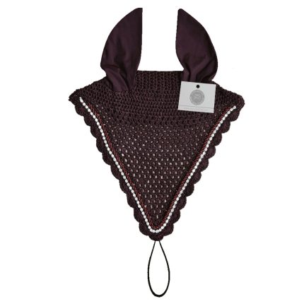 Raisin tie down ear bonnet featuring rhinestones for added elegance