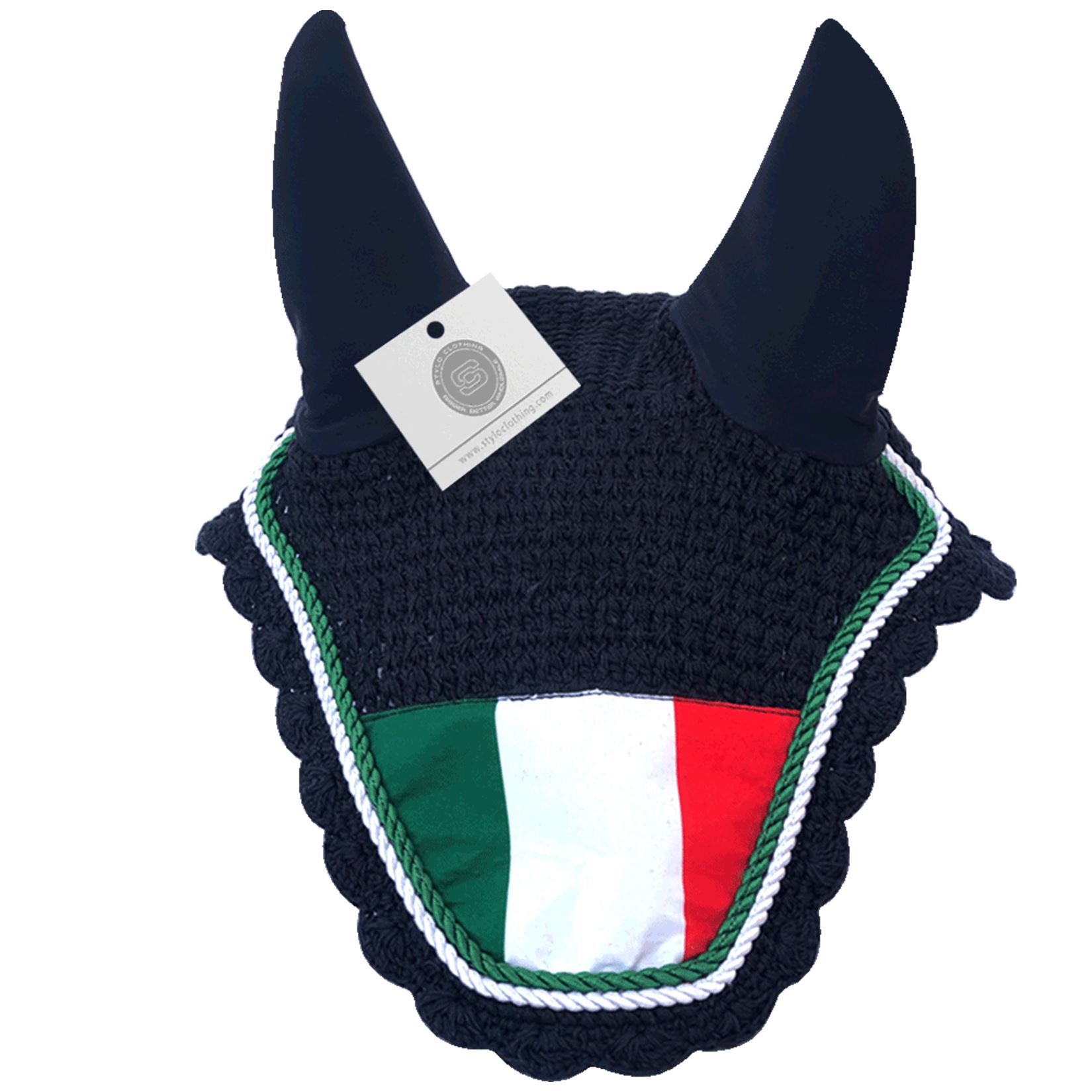 Italian flag ear bonnet for horses - stylish fly protection by Stylo Clothing