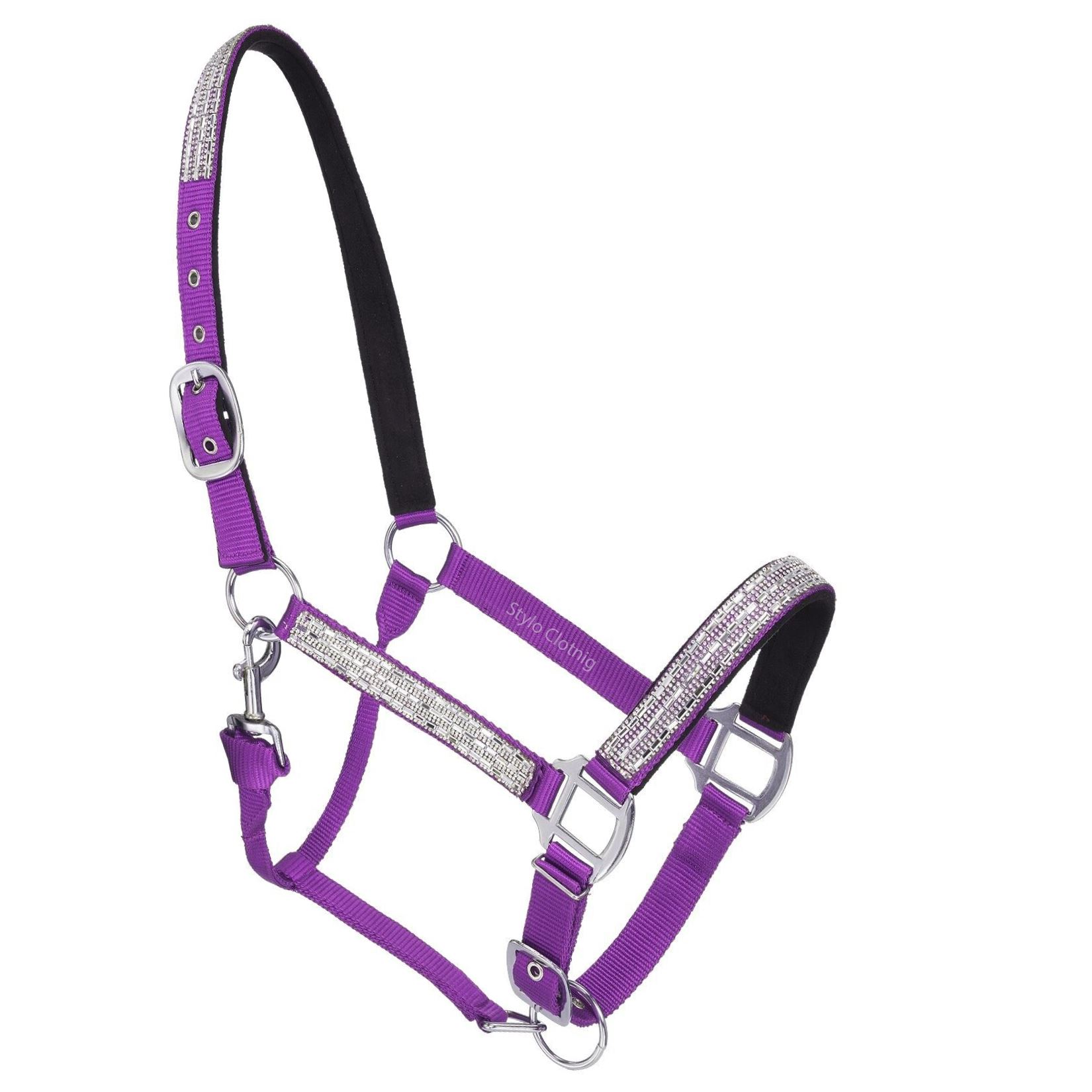 Astonishing Horse Show Halter Loaded with Crystals by Stylo Clothing High-end horse show halter adorned with dazzling crystals, designed for luxury and durability in competitive equestrian events.