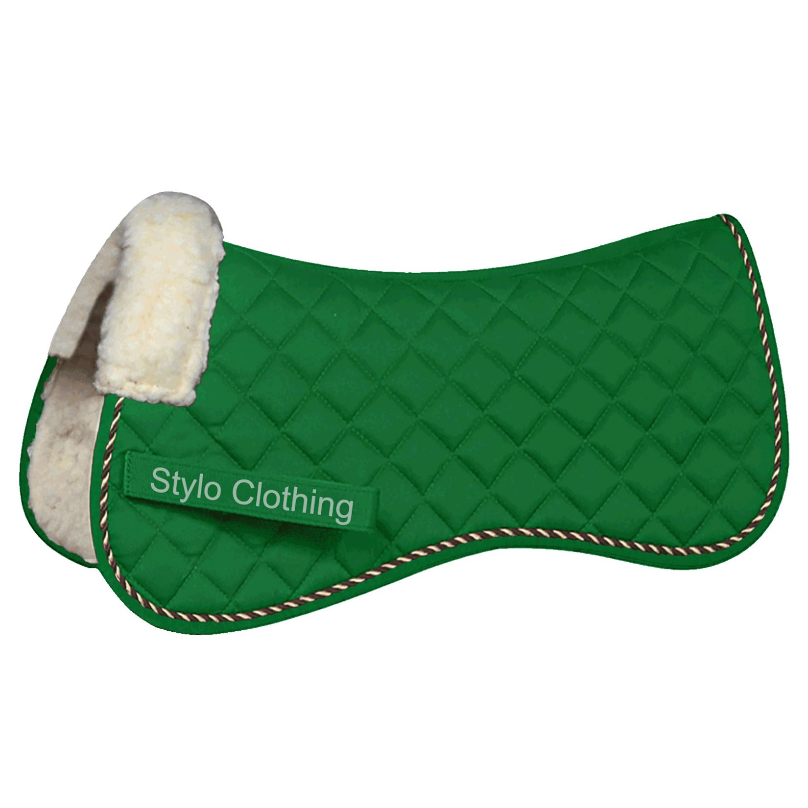 "Premium cotton half saddle pad with faux fur leather, crafted for equestrian use, available in bulk from Stylo Clothing"