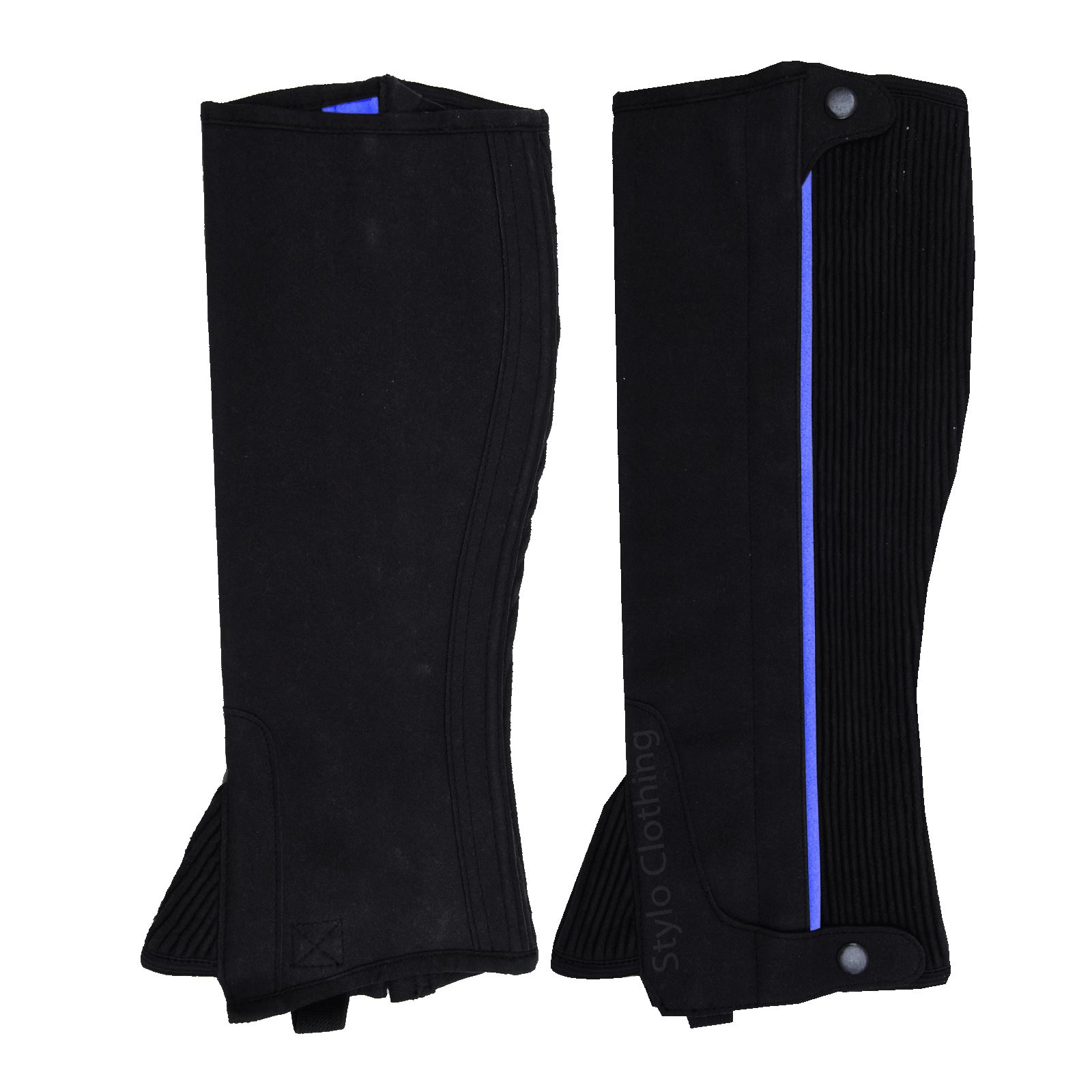 Exclusive-half-chap-Amara-suede-zipper-with-button-wholesale-equine-accessories Protective Amara half chaps with durable construction, zipper function, perfect for training use, from Stylo Clothing