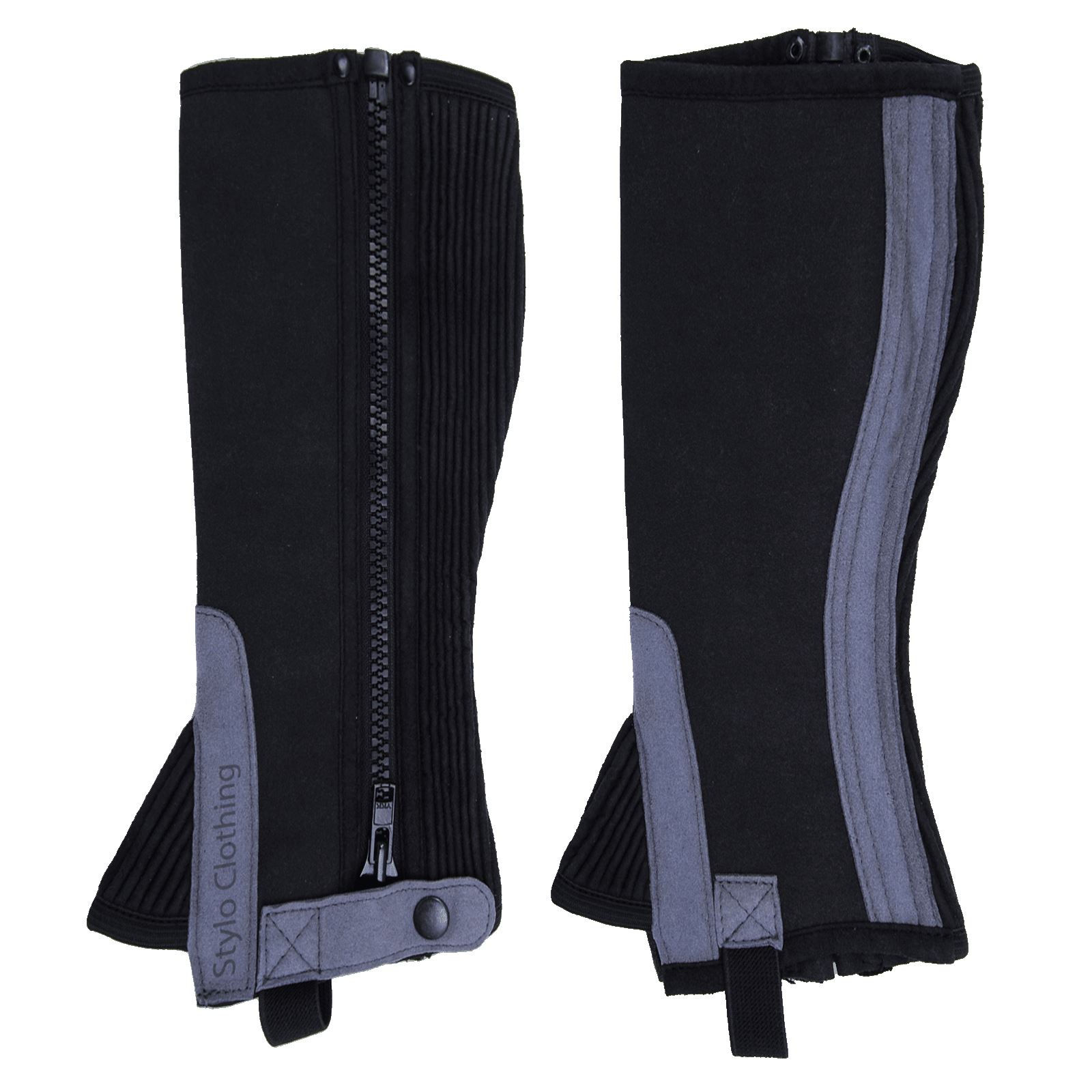 "Premium lightweight Amara half chaps for equestrian training, button and zipper design, available wholesale from Stylo Clothing"