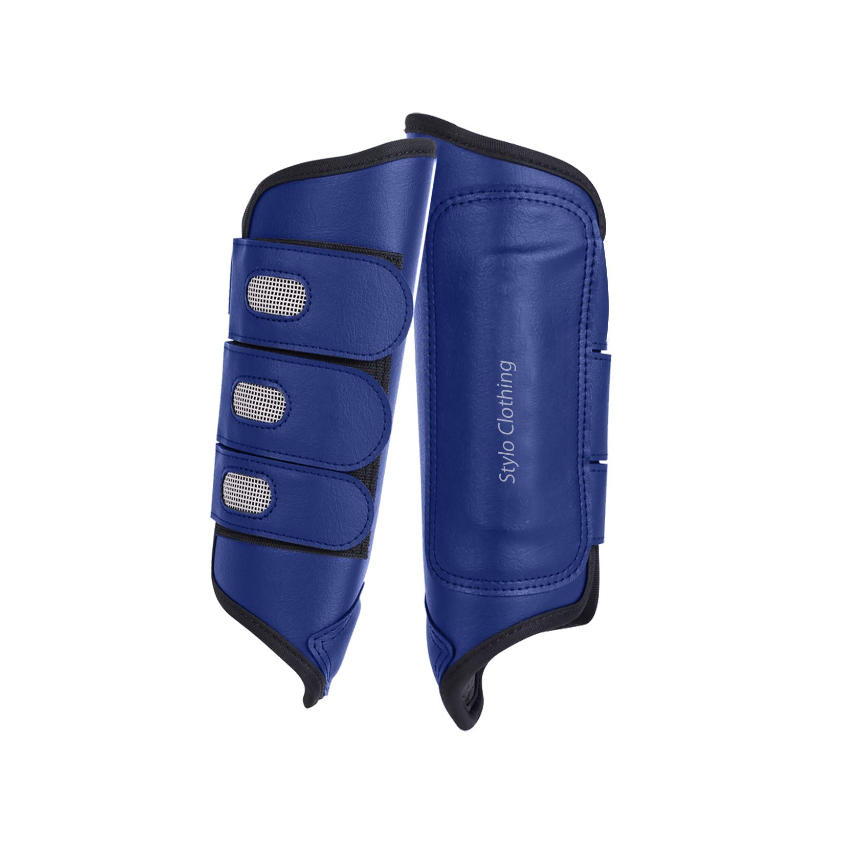 Custom-made brushing boots, air cross design, premium protective horse gear for equestrian training by Stylo Clothing.