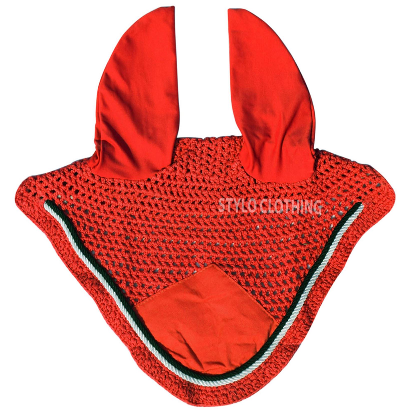 Vibrant Scarlet Fashionable Ear Bonnet - Stand Out Scarlet fashionable ear bonnet for a bold equestrian look