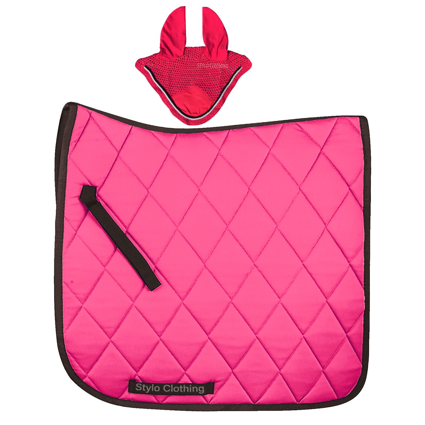Top-selling-stylish-matching-set-Double-Cord-Ear-Bonnet-and-Cotton-Saddle-Pad. Best Selling Horse Matching Set in Wholesale - 2 Products