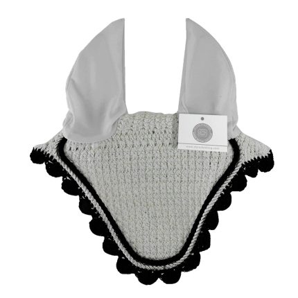 Half white customized ear bonnet with elegant cording for horse comfort