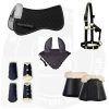 Best Quality Matching Horse Set, Includes Cotton Half Saddle Pad, Bell Boots, Halter, Ear Bonnet, and Brushing Boots