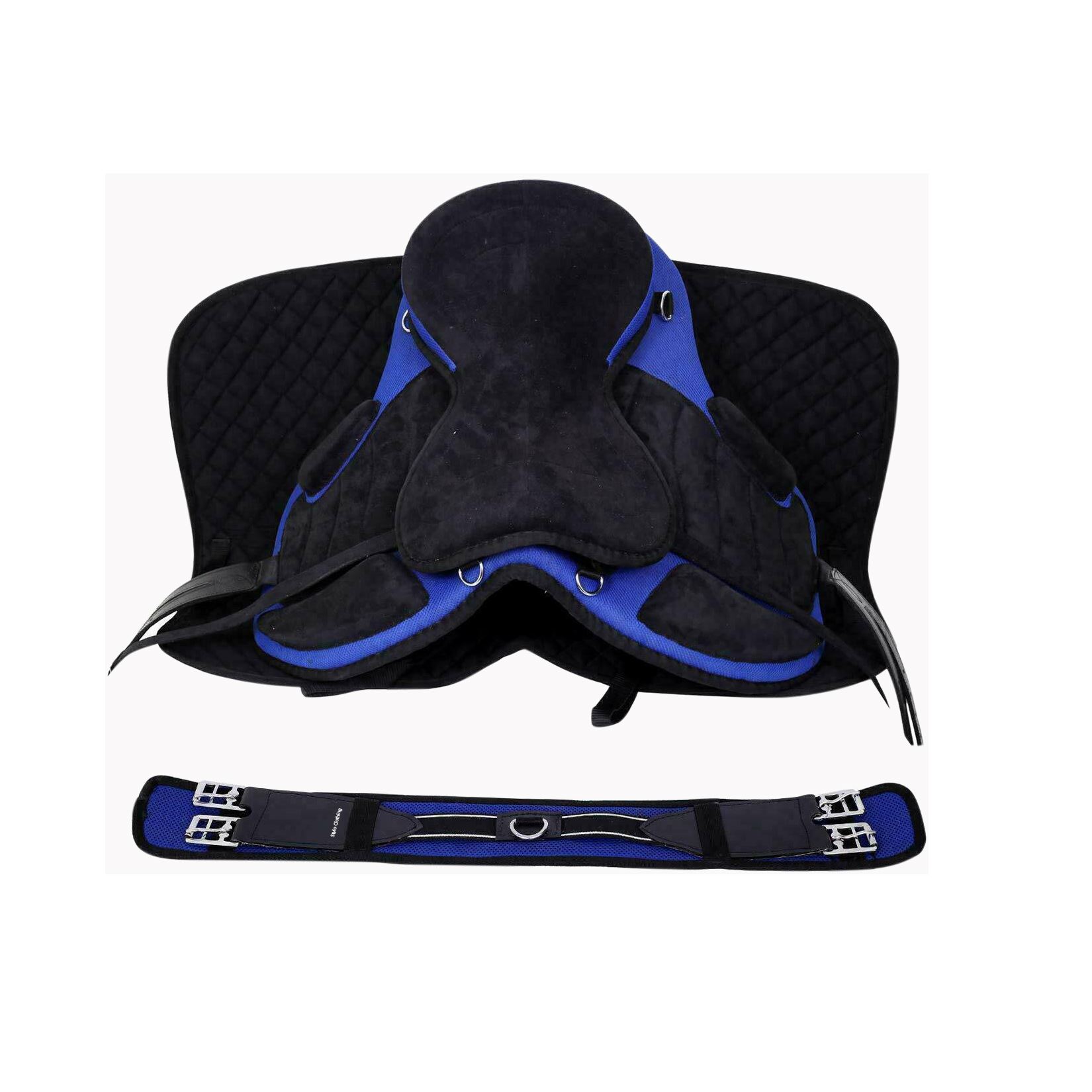 blue-Treeless-Freemax-Synthetic-English-Horse-Tack-Saddle-wholesale-equestrian High-quality, trendy synthetic Freemax English saddle with treeless design, providing comfort and stability, available in wholesale quantities.