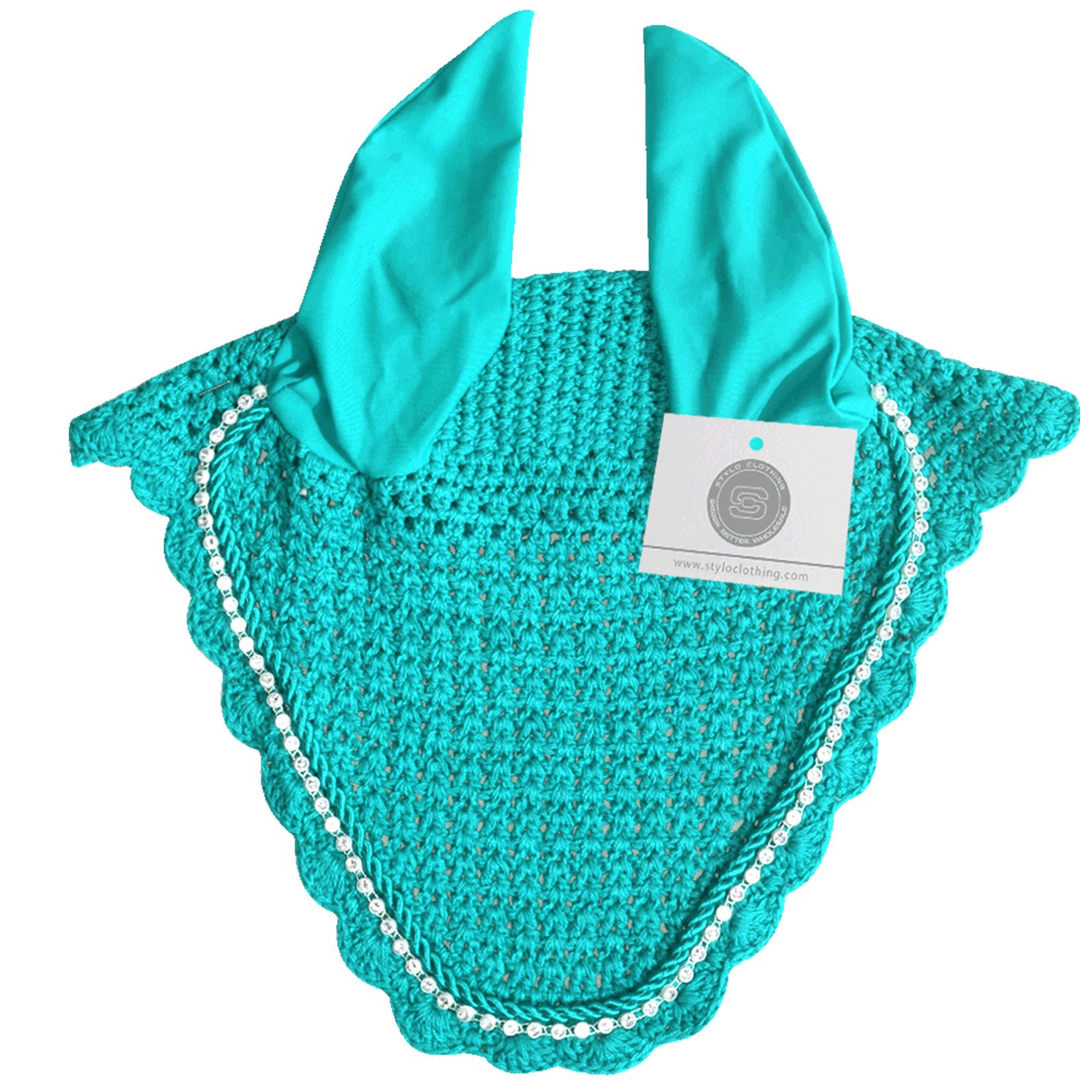 Aqua marine horse ear covers with rhinestones for a fresh and vibrant look