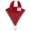 Crimson tie down ear bonnet designed for equestrian performance and style