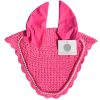 Pink fly veil ear bonnet featuring a luxury no-string design for maximum comfort