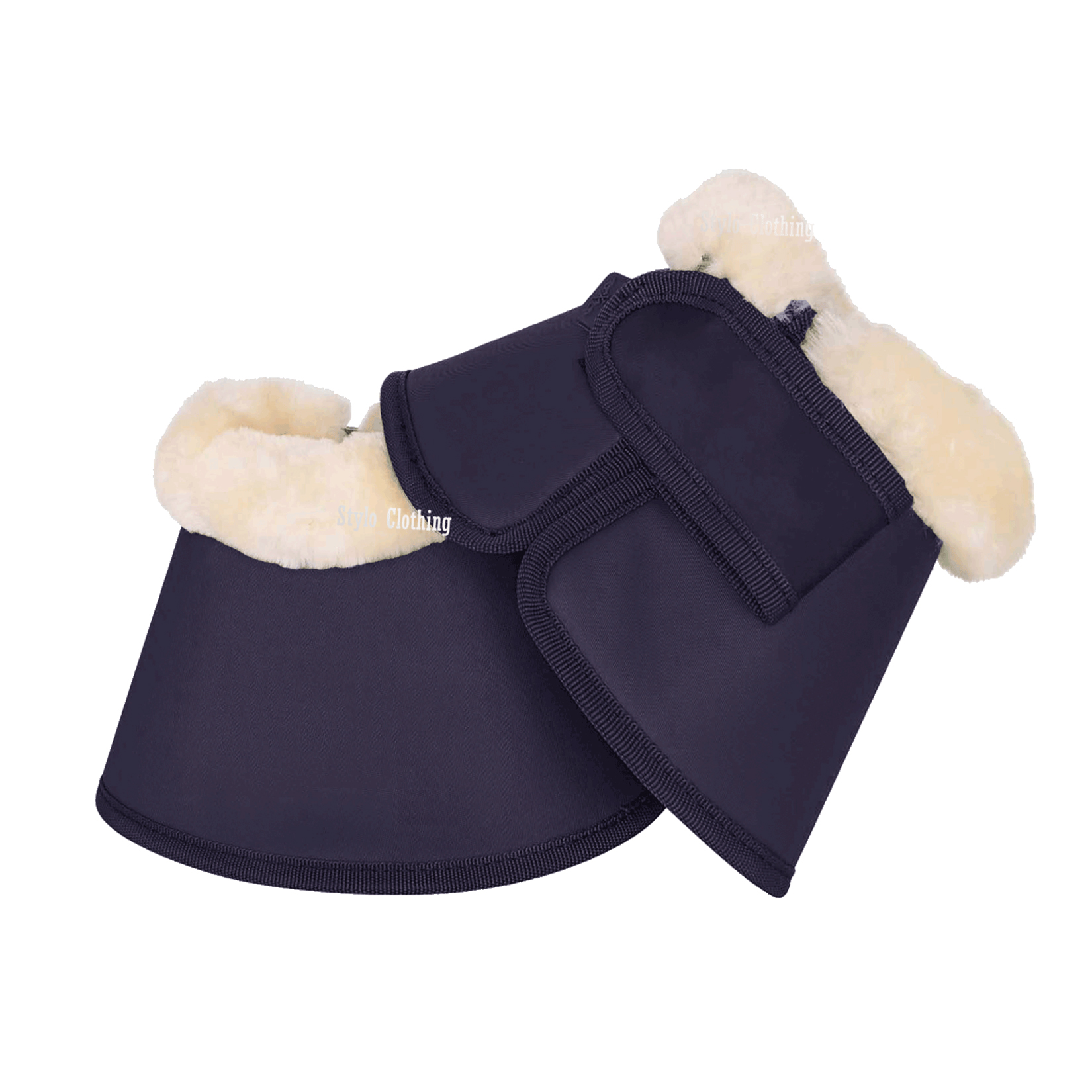 Best Selling Custom Made Faux Fur Bell Boots with a durable PU top, ideal for wholesale equestrian tack and accessories.