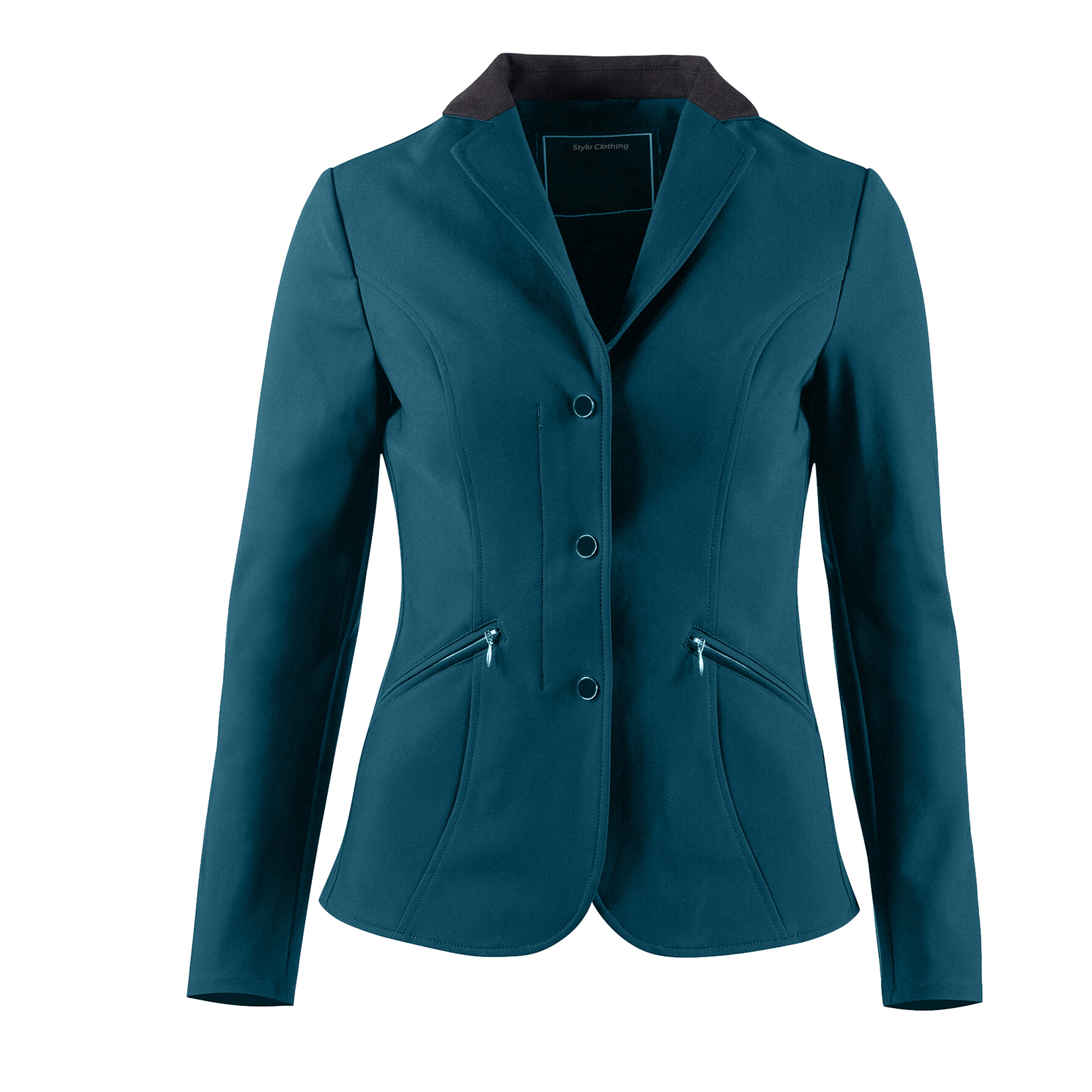 Elegant Women's Show Jacket with Sleek Contrast Buttons and Pockets