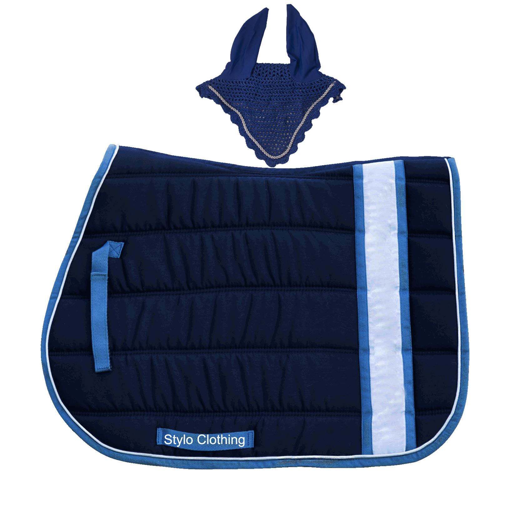 Best Selling Horse Matching Set, Cotton Fly Veil Ear Bonnet and Coolmax Lined Saddle Pad for Equestrian Riders