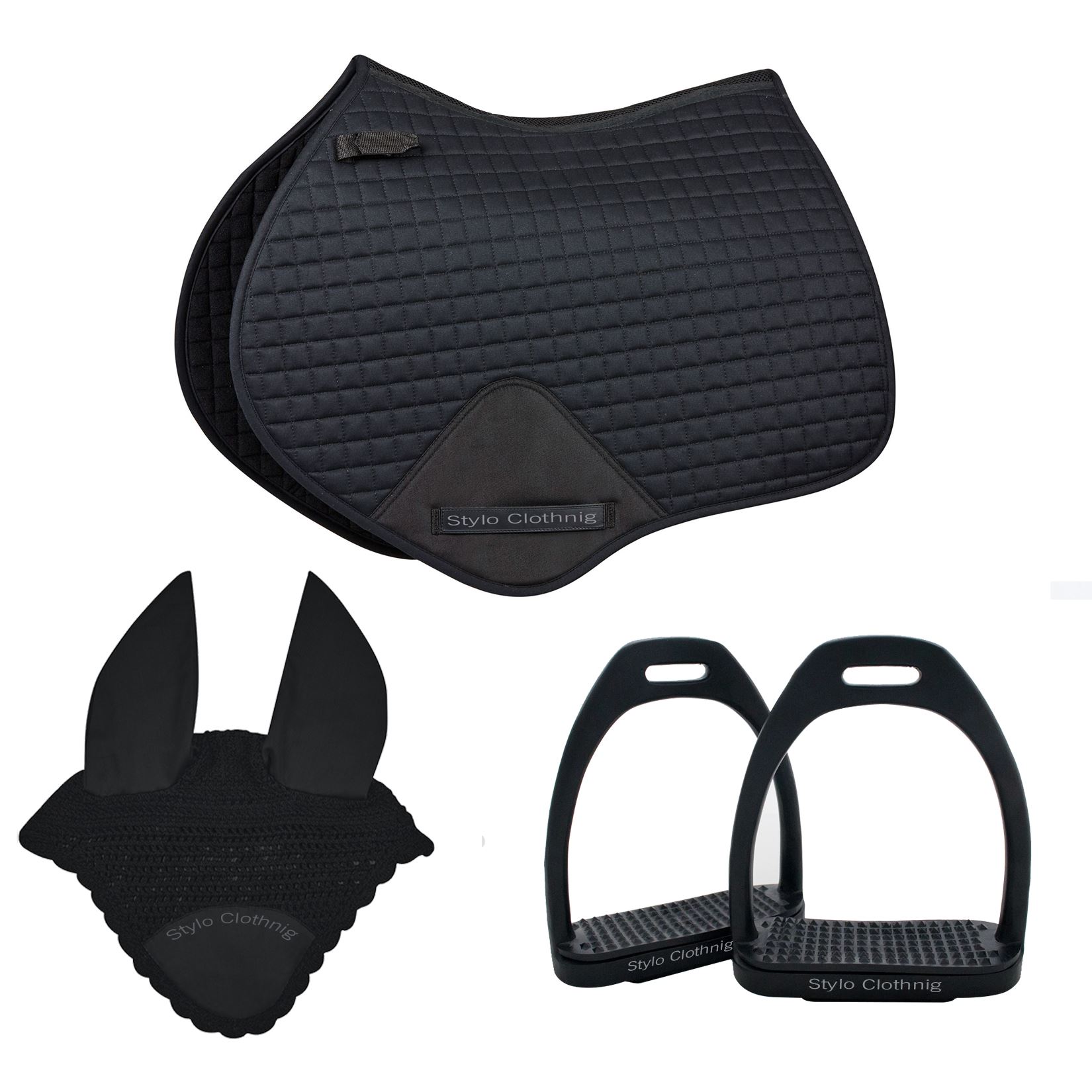 Customizable Horse Matchy Sets in Wholesale, Complete with Ear Bonnet, Saddle Pad, and Stirrups