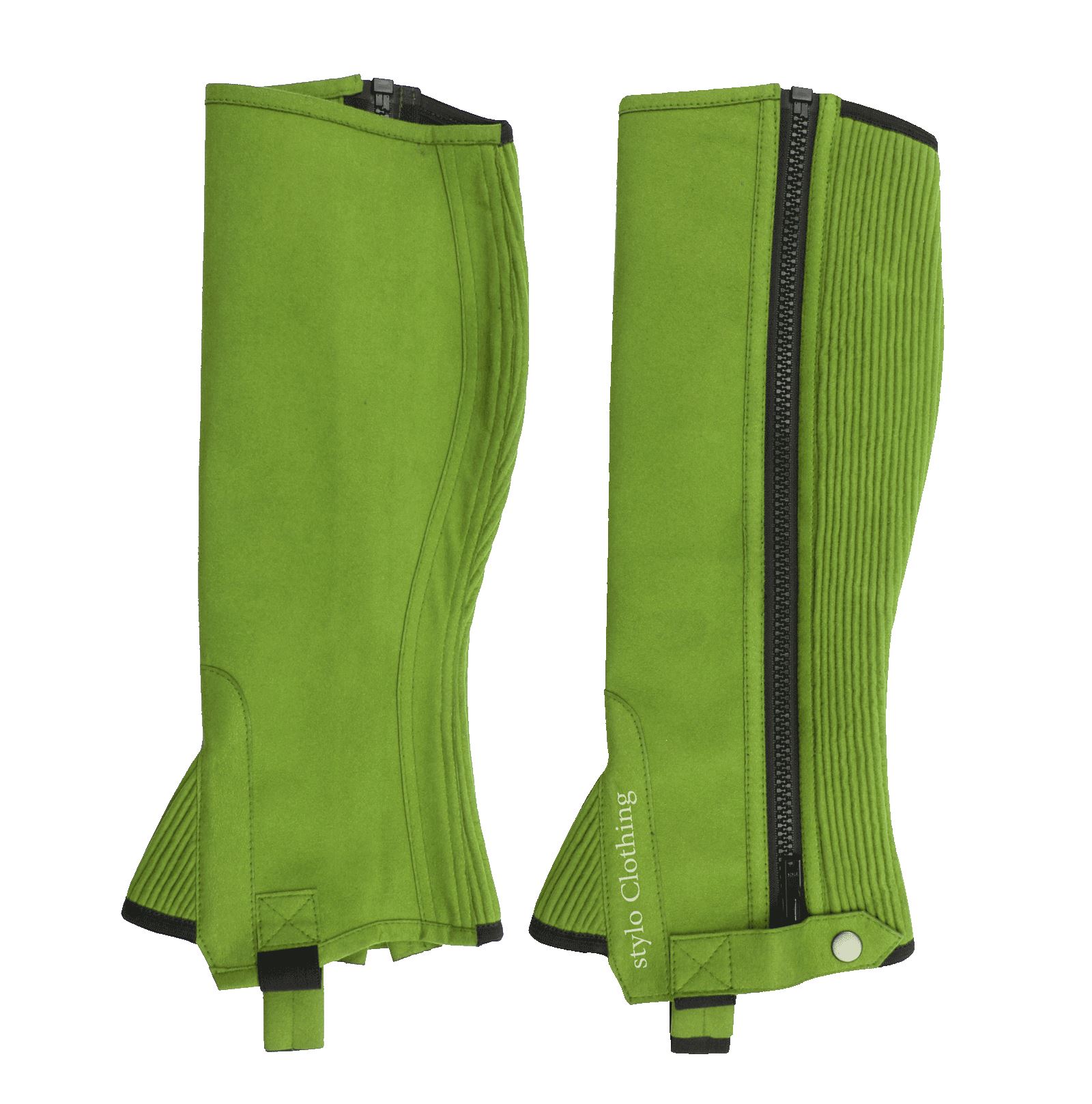 Exclusive-half-chap-Amara-suede-zipper-with-button-wholesale-equine-accessories "Premium best fit half chap with zipper closure and non-slip button for riding comfort, Stylo Clothing wholesaler"