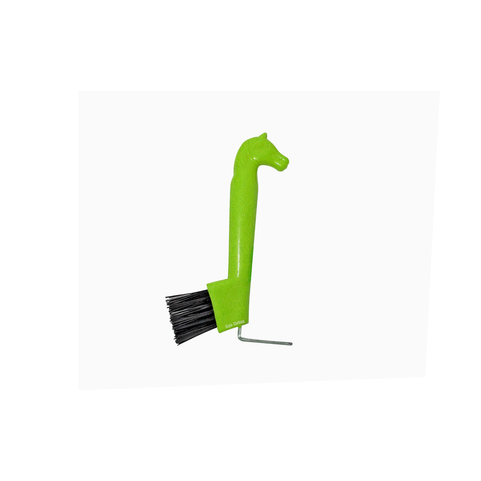 Professional-grade 2-way hoof pick for horse care, crafted for efficient use with a strong, ergonomic design for easy grip and cleaning.