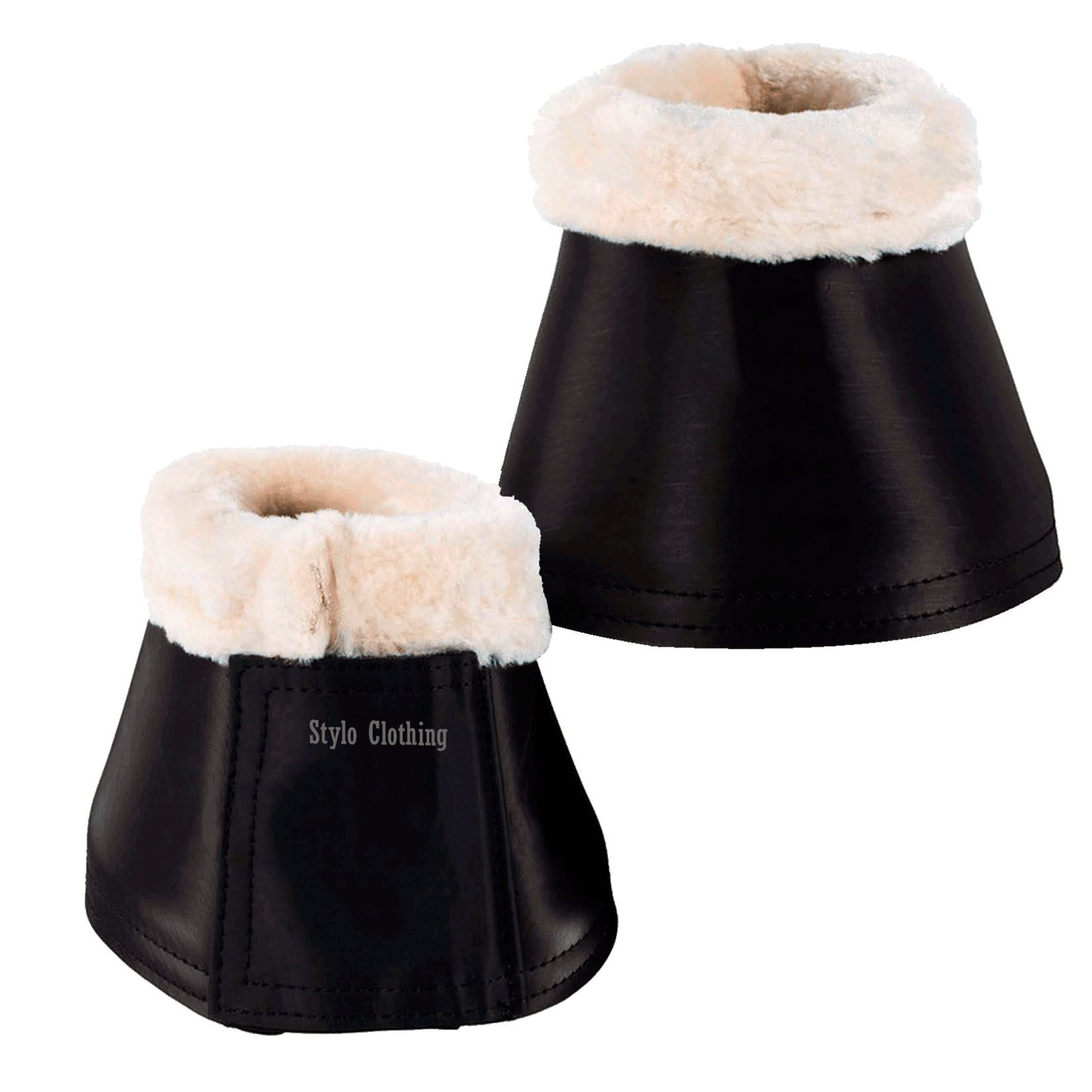 High-quality custom made trendy bell boots designed for equestrian care, featuring plush faux fur and durability.