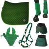 Wholesale Best Selling Matching Horse Sets, Includes Cotton Half Saddle Pad, Bell Boots, Halter, Ear Bonnet, and Brushing Boots