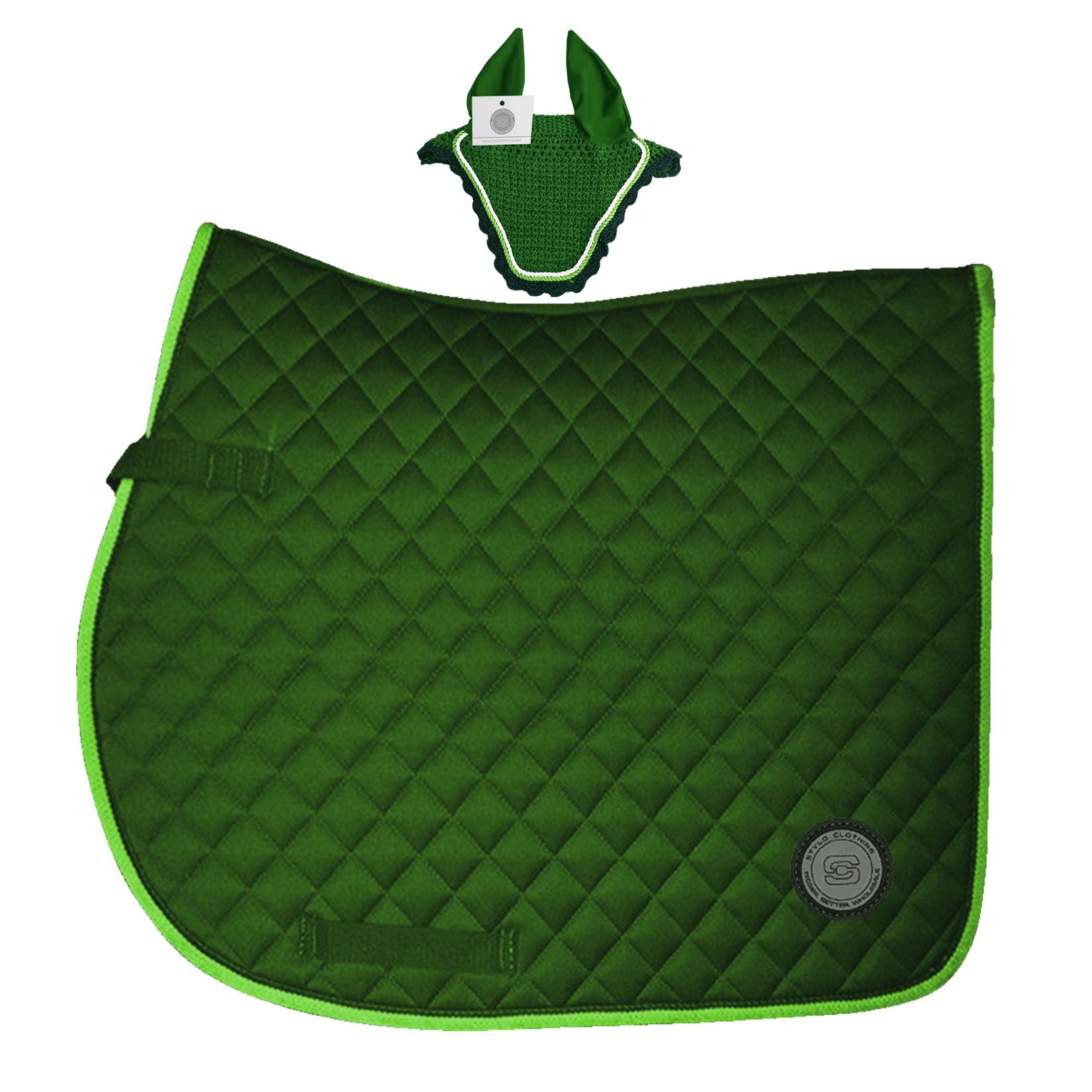 green horse matching set with ear bonnet and cotton saddle pad wholesale