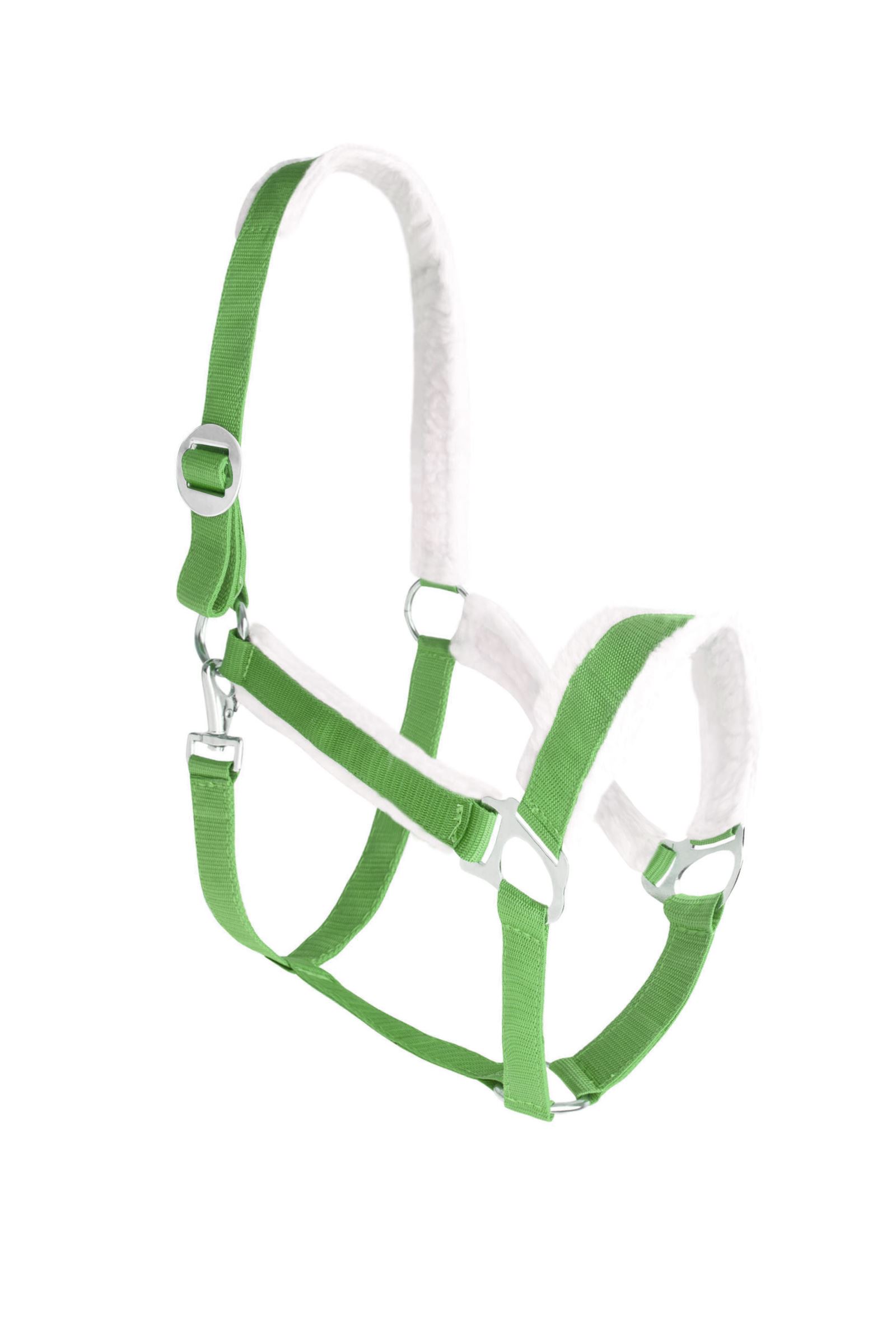 Adjustable horse halters made of neoprene with soft faux fur padding, ensuring comfort and durability, sold wholesale by Stylo Clothing.