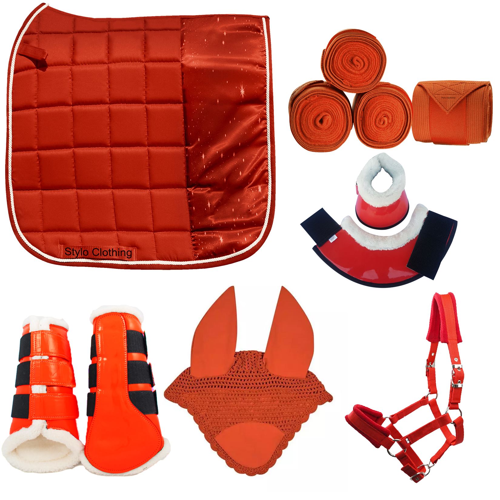 High-Quality Horse Matchy Set Tack Supplies, Saddle Pad, Bandages, Halter, Boots, Ear Bonnet, and Brushing Boots