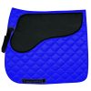 "High-quality satin dressage saddle pad with extra neoprene padding, designed for non-slip support, available from Stylo Clothing"