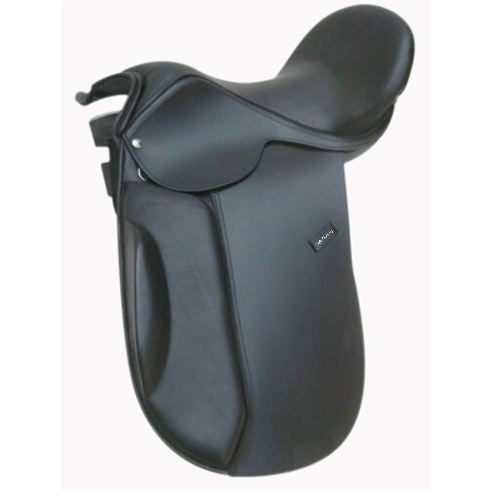 bestselling-Leather-Dressage-treeless-Saddle-wholesale-equestrian-supplies Durable black leather treeless dressage saddle, perfect for equestrians seeking comfort, flexibility, and control during their training.