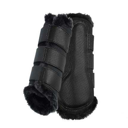 Trendy Brushing Boots with sleek black faux fur, ideal for equestrian retailers seeking durable and stylish horse protection boots.