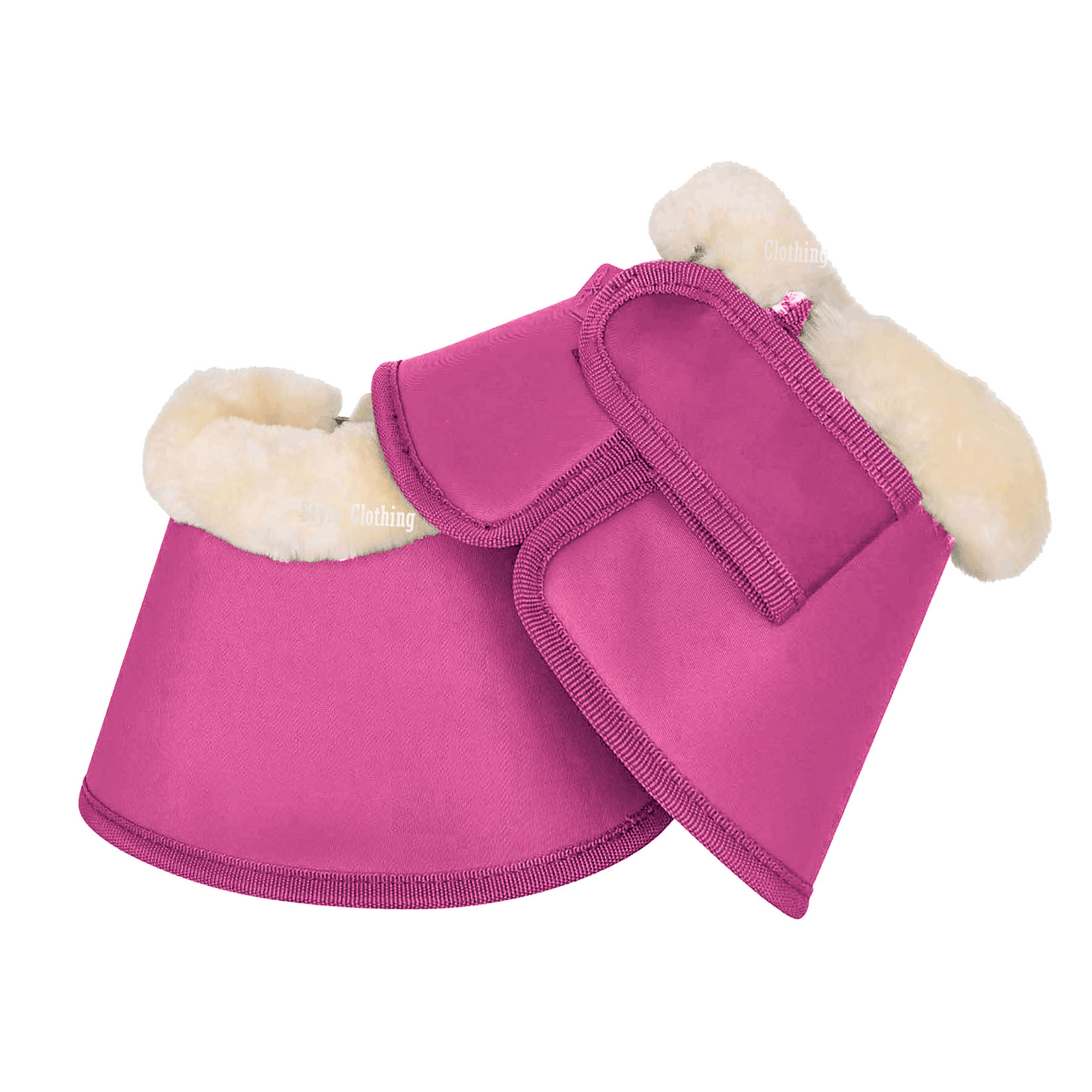 Stylish equestrian faux fur bell boots with durable faux fur and PU, customizable and wholesale-ready from Stylo Clothing.