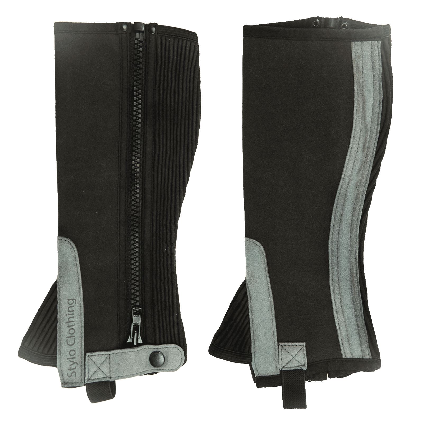 "Top-rated lightweight Amara half chaps with zipper and button, ideal for riders, available for bulk orders from Stylo Clothing"