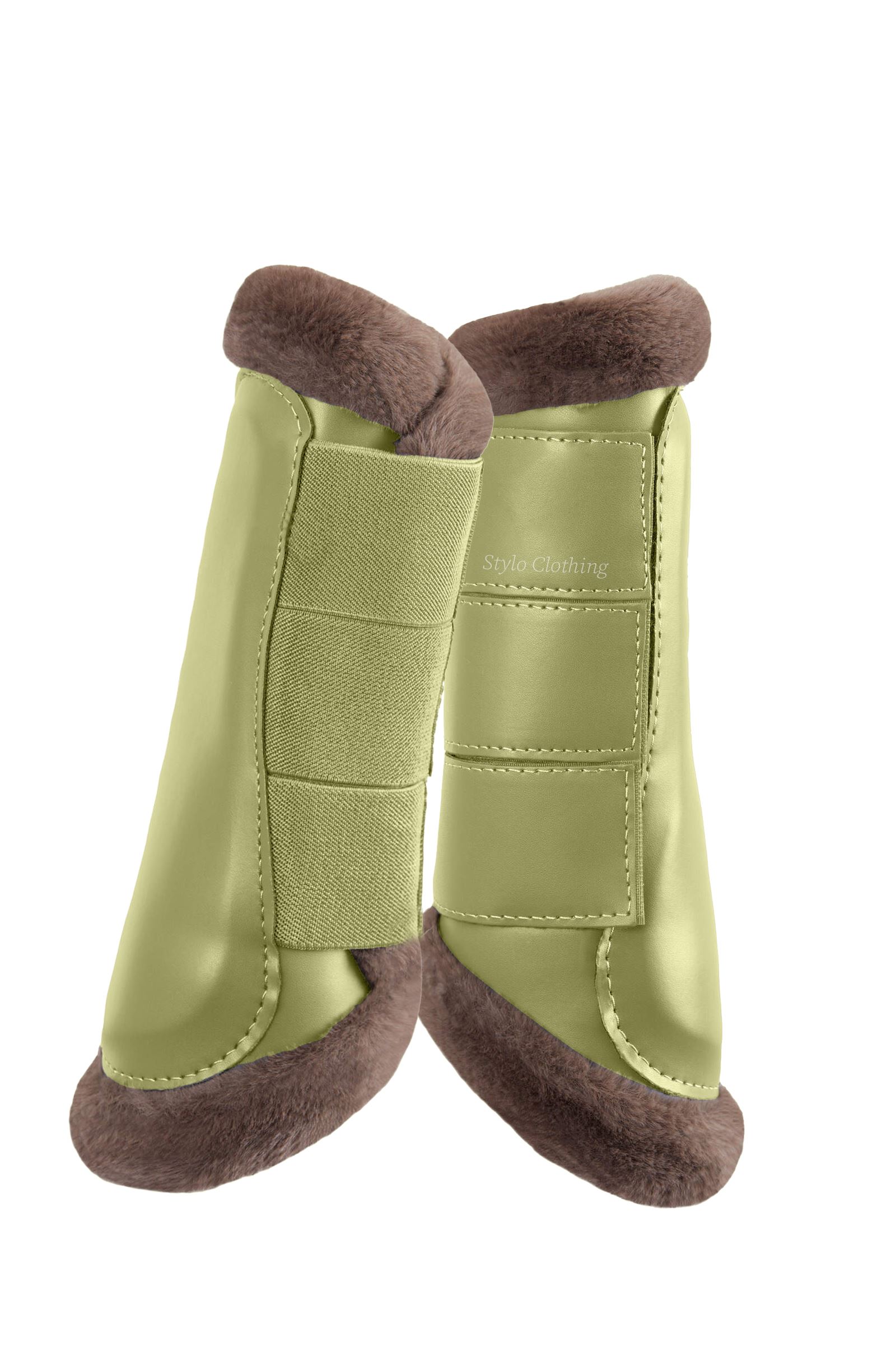 Elegant and durable luxurious brushing boots crafted for equestrian sports, available in customizable options.