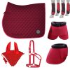 High-Quality Complete Matching Horse Sets, Featuring Cotton Half Saddle Pad, Bell Boots, Halter, Ear Bonnet, and Brushing Boots