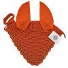 Fire red breathable ear bonnet with rhinestone details, crafted by Stylo Clothing