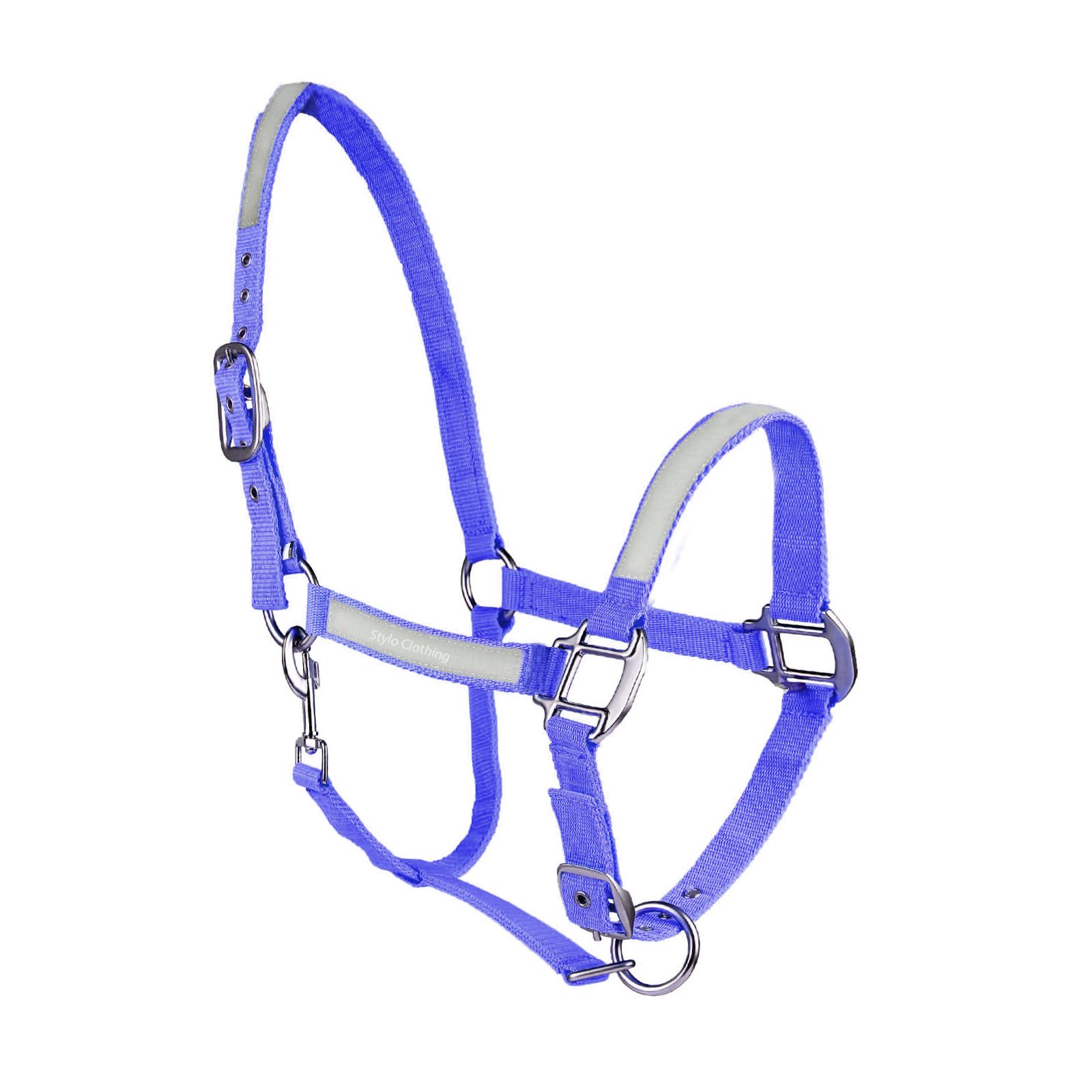 Reflective horse halter crafted from durable neoprene, offering safety and comfort for horses, available wholesale from Stylo Clothing.
