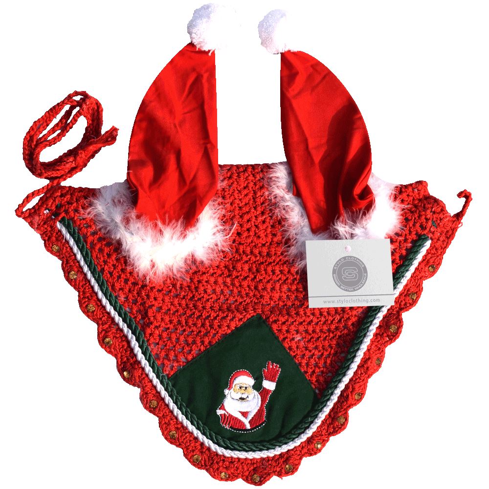 Maroon Christmas ear bonnet by Stylo Clothing with a festive touch