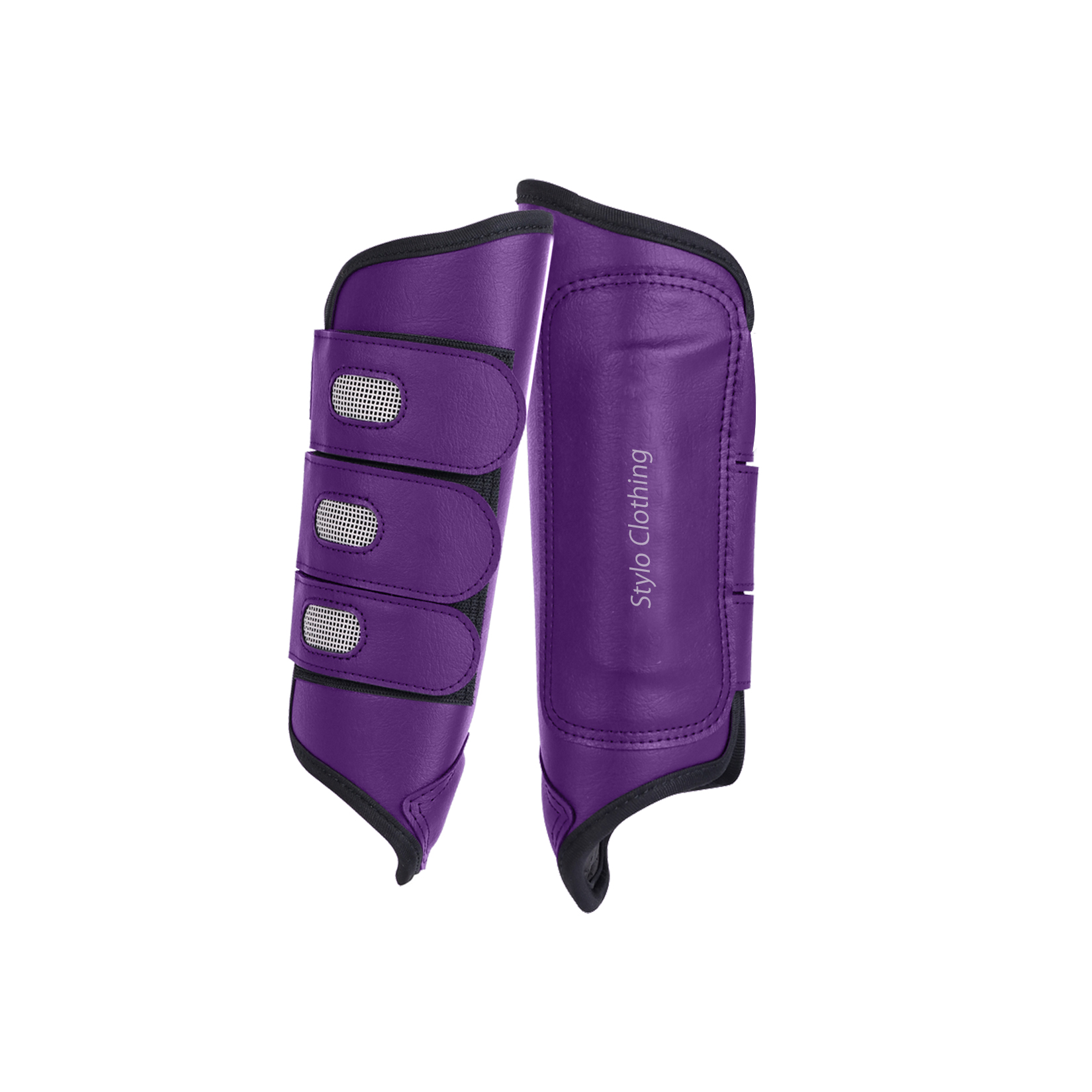 Ventilated leather horse brushing boots, durable and lightweight, wholesale equestrian equipment from Stylo Clothing.