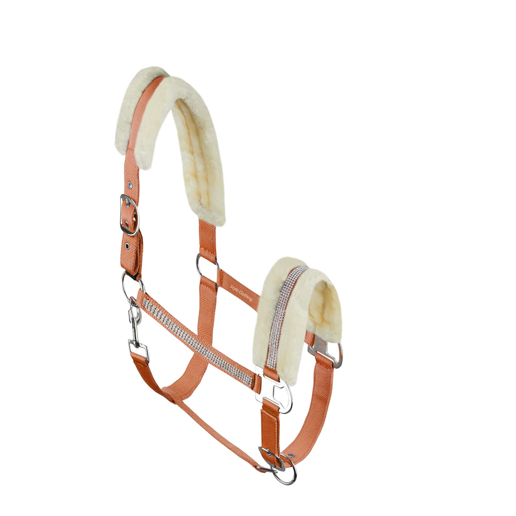 Elegant horse halter crafted with durable materials and sparkling crystals, tailored for wholesale equestrian suppliers.