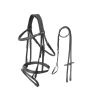 Factory-made English horse bridles featuring adjustable cheekpieces and reins, perfect for professional and casual riding, bulk orders available.