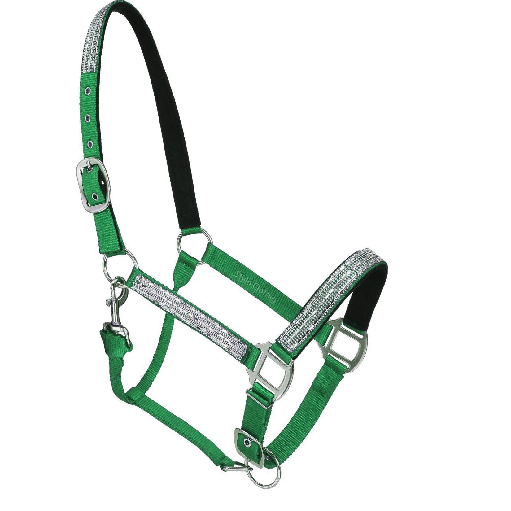 Astonishing Horse Show Halter Loaded with Crystals by Stylo Clothing Elegant and durable horse show halter featuring sparkling crystals, tailored for professional equestrian competitions.