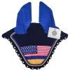 USA Flag Ear Bonnets | Dazzling Rhinestone Country Flag Ear Bonnets - 100+ Designs American flag ear bonnet adorned with rhinestones – stylish fly protection for horses