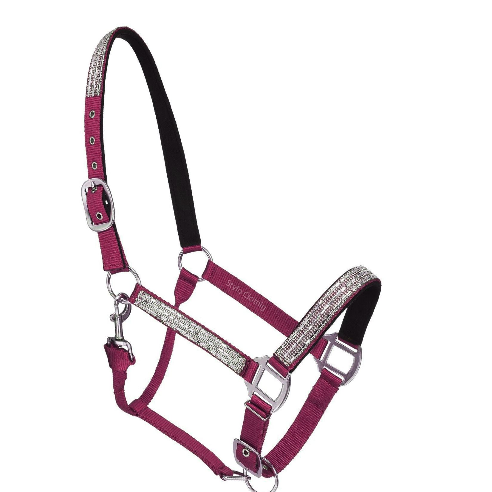 Astonishing Horse Show Halter Loaded with Crystals by Stylo Clothing Fancy horse show halter embellished with high-quality crystals, ideal for riders seeking a blend of style and functionality.