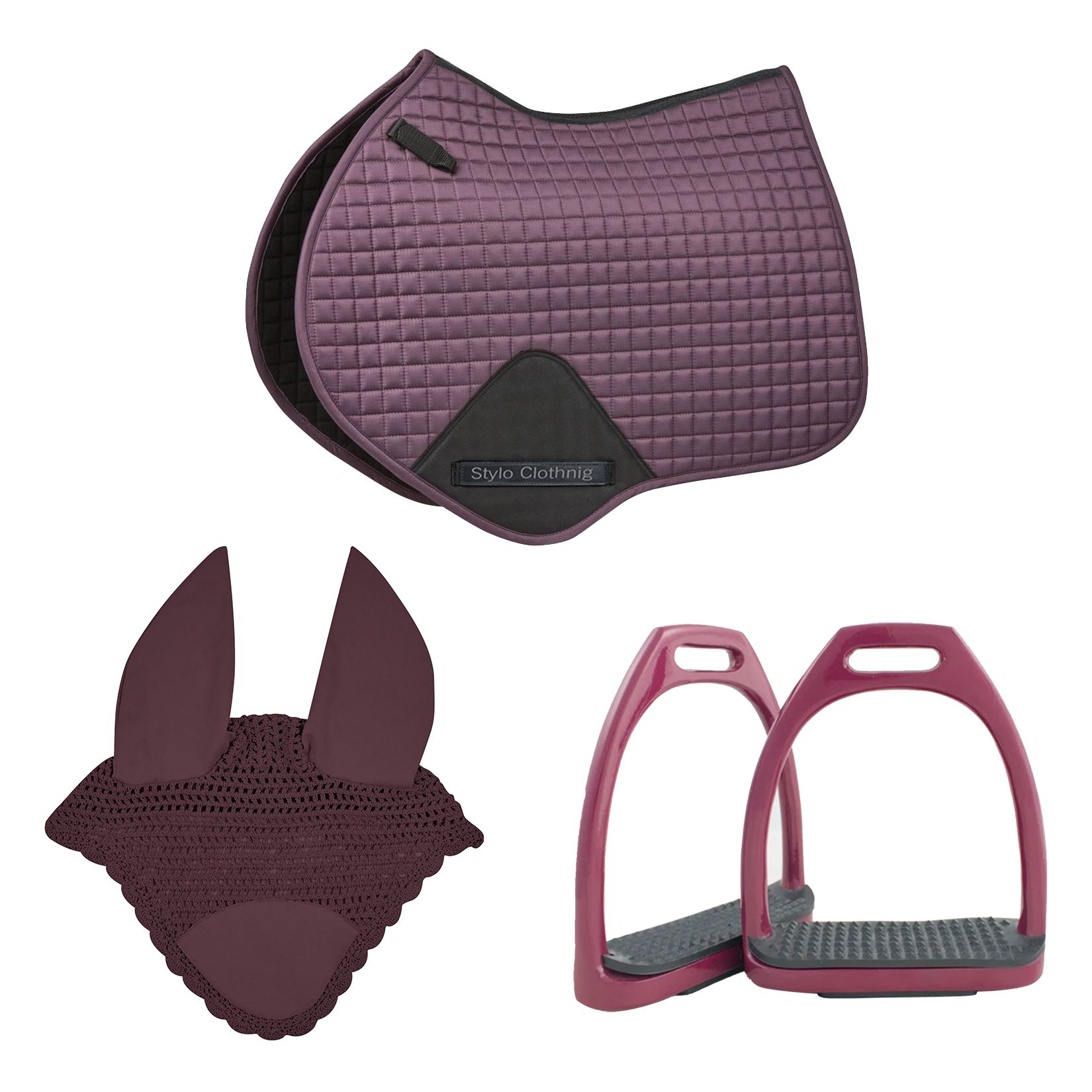 High-Quality Horse Matchy Sets with Ear Bonnet, Saddle Pad, and Stirrups, Available Wholesale