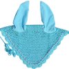 Customized adjustable ear bonnets for horses with string and crystals, designed for durability and comfort in equestrian riding.