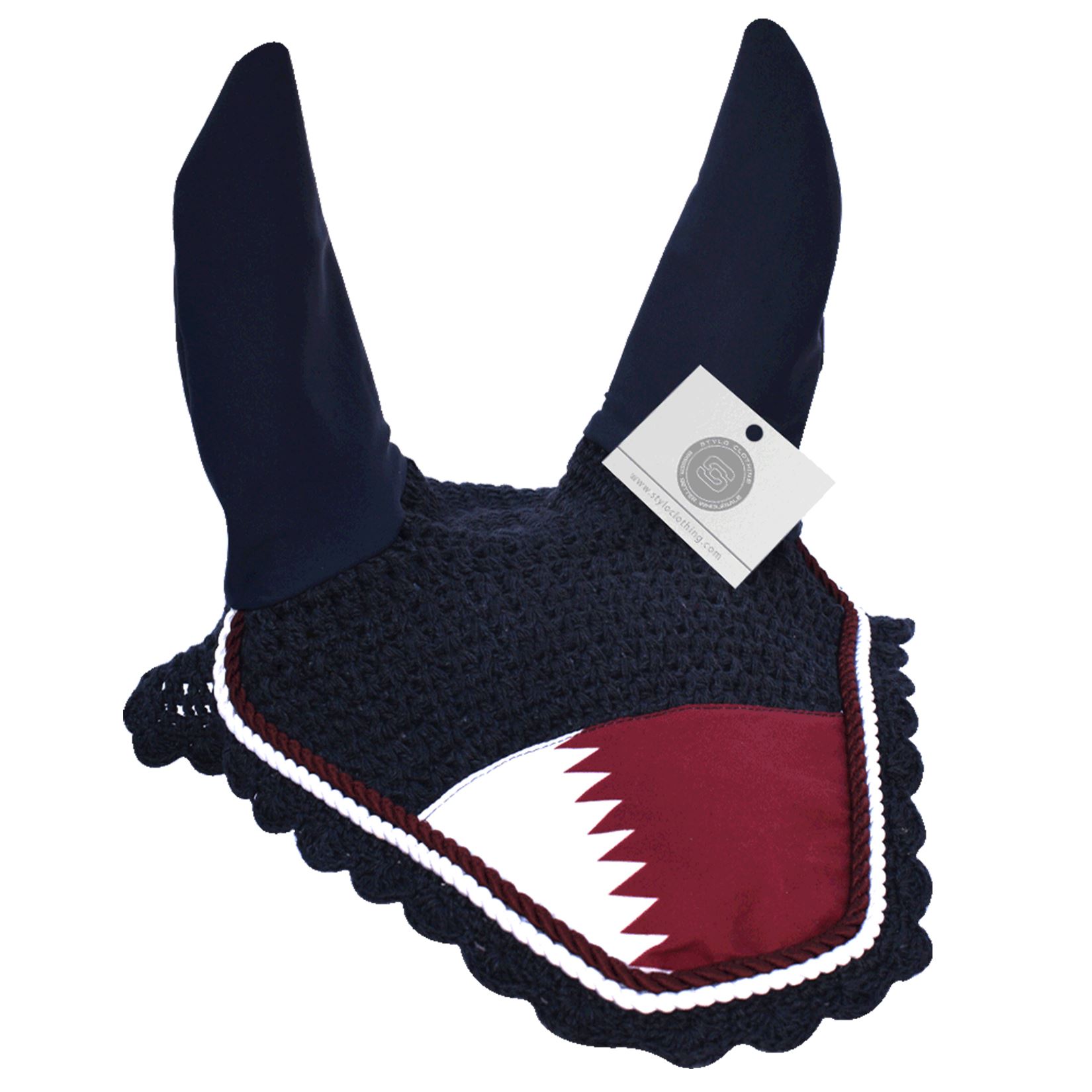 Qatar flag ear bonnet for horses - fly protection and comfort by Stylo Clothing