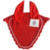 Red fly veil ear bonnet with a luxury no-string design for maximum comfort